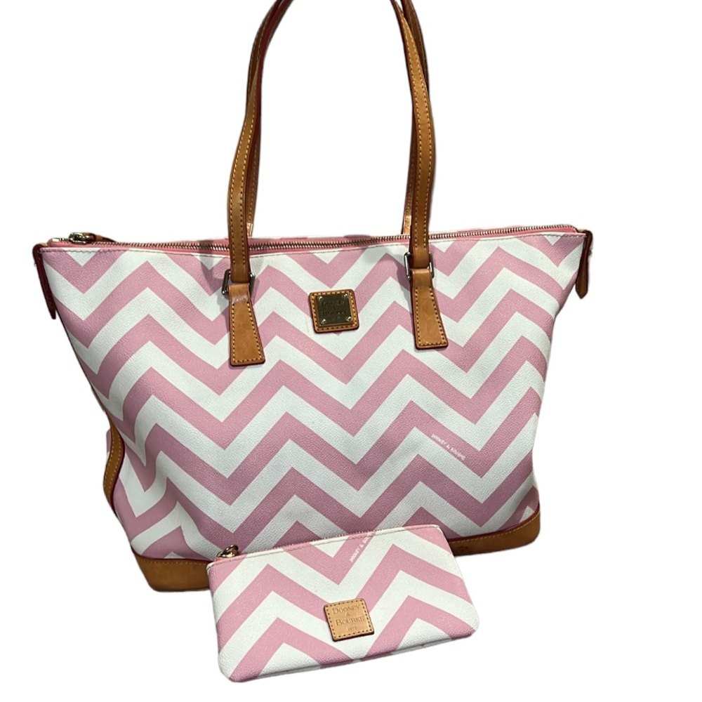 Authentic Dooney & Bourke Coated Cotton Chevron Tote withe Small Zippered Pouch